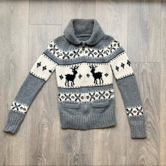 Aritzia TNA Sea To Sky Cardigan Sweater wool zip up Cowichan knit Fair isle S - Picture 2 of 16